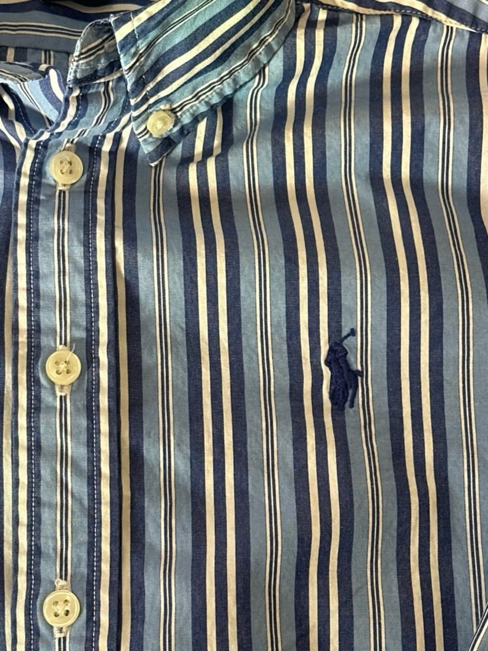 Ralph Lauren Boys (12/14) Navy & Light Blue Multi-Stripe Button-Down Shirt